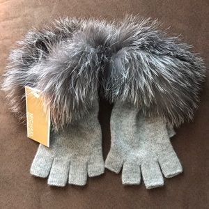 MK Fur-cuff Cashmere Fingerless Gloves